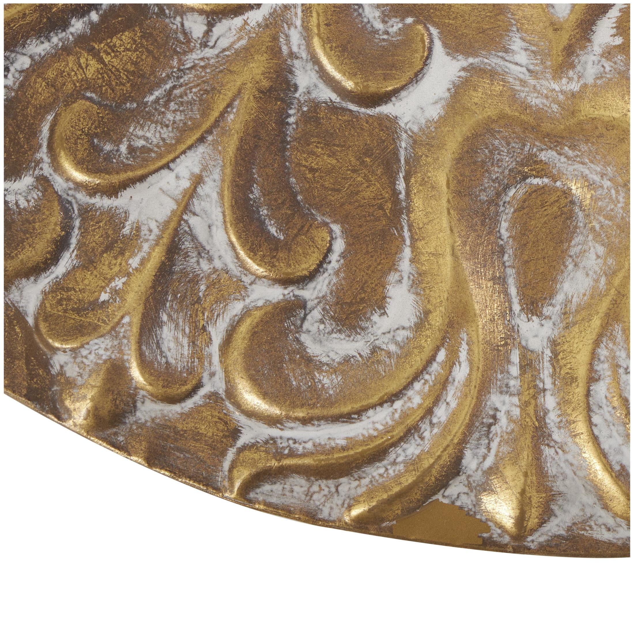 DecMode Gold Metal Embossed Scrolled Plate Wall Decor with Teal Accent