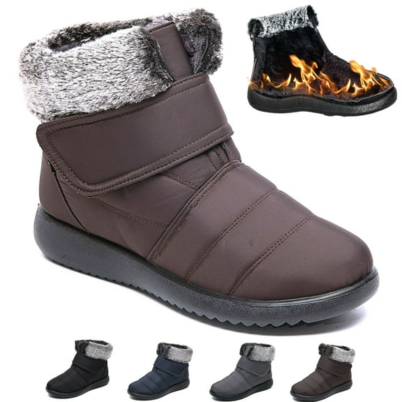 CHICVOMEY Winter Boots for Women Fur Lined Warm Snow Boots with Velcro Strap Comfortable Outdoor Waterproof Ankle Boots