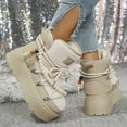 thumbnail image 3 of Snow Boots for Women Casual Suede Low Top Winter Slip on Loafers Comfy Plush Warm Thick Soft Sole Outdoor Walking Shoes White Size 9, 3 of 5