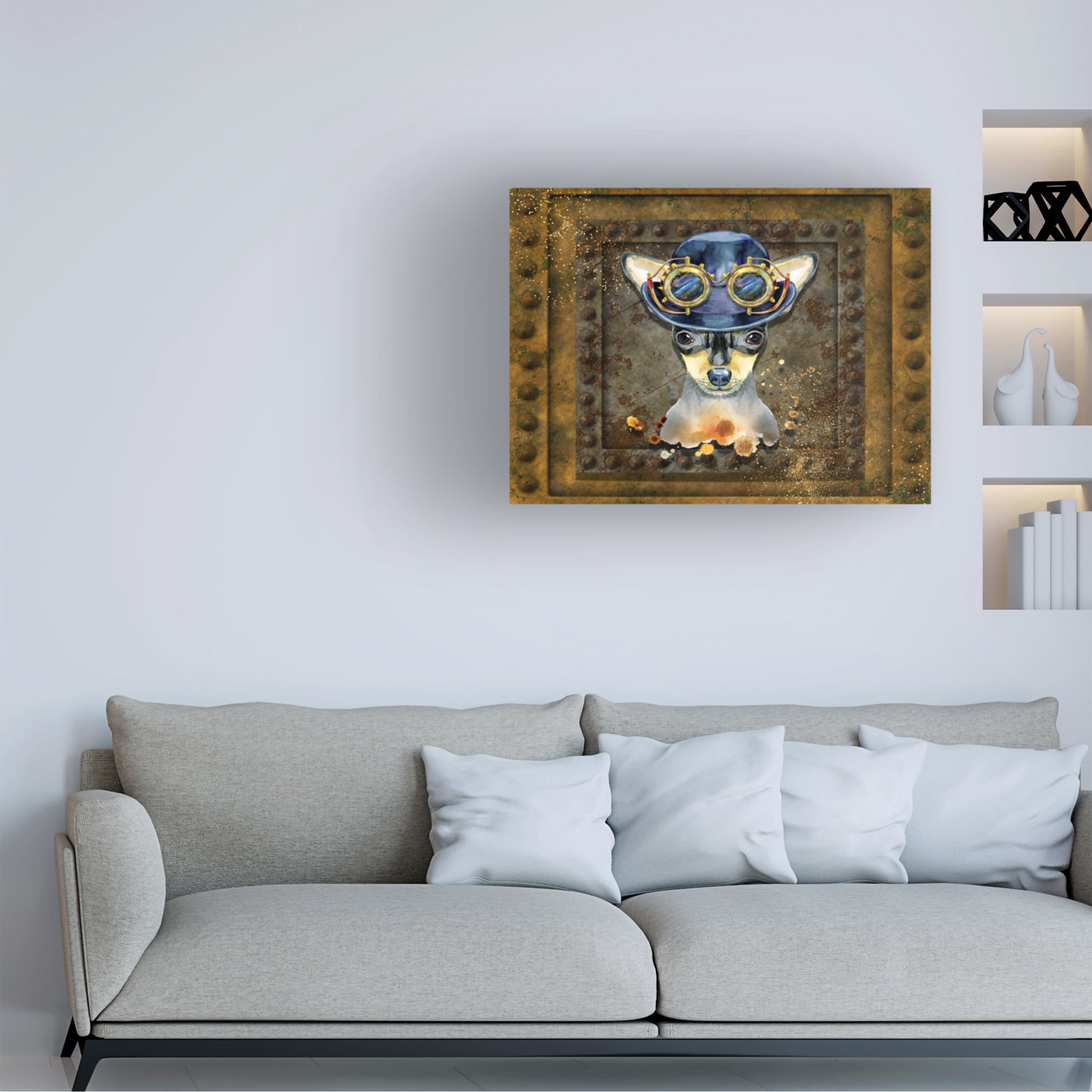 Canvas Wall Art - Tina Mitchell 'Steampunk Miniature Pinscher' Wall Art for Living Room, Bedroom, or Office Décor by Trademark Fine Art - 47 x 47 Inches