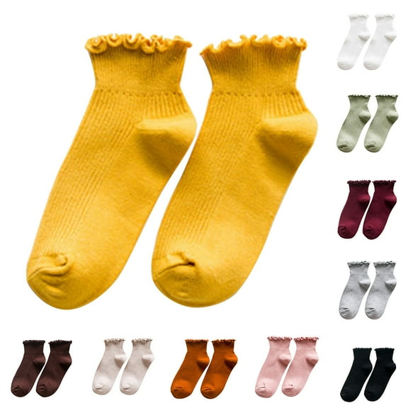 LSQii Womens Socks Solid Color Ruffle Sport Ankle Socks Non Slip Moisture Wicking Breathable Soft Cotton for Casual Athletic Work Go Out Everyday Wear Beige
