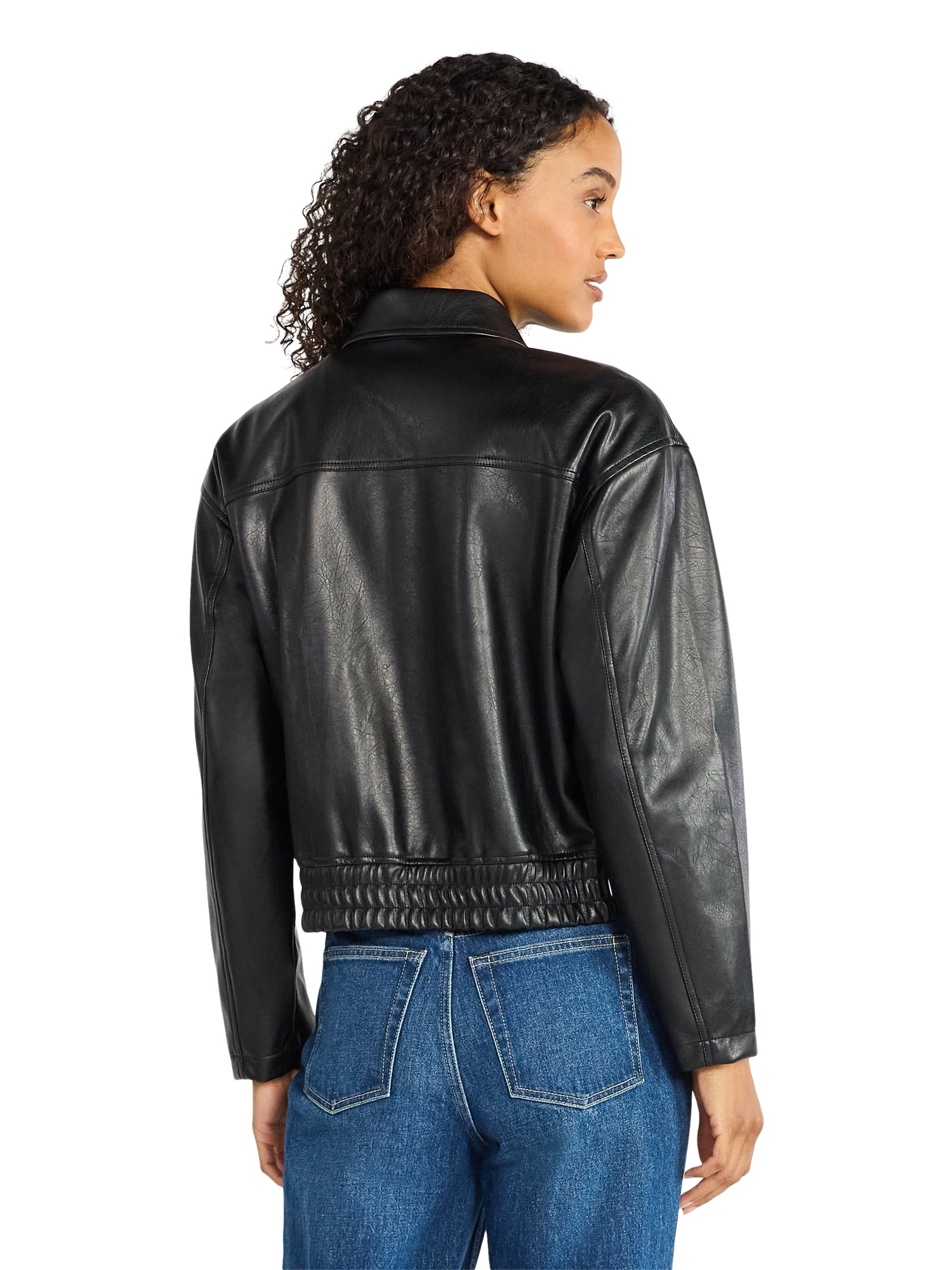 Time and Tru Women's Faux Leather Zip Jacket, Midweight, Sizes XS