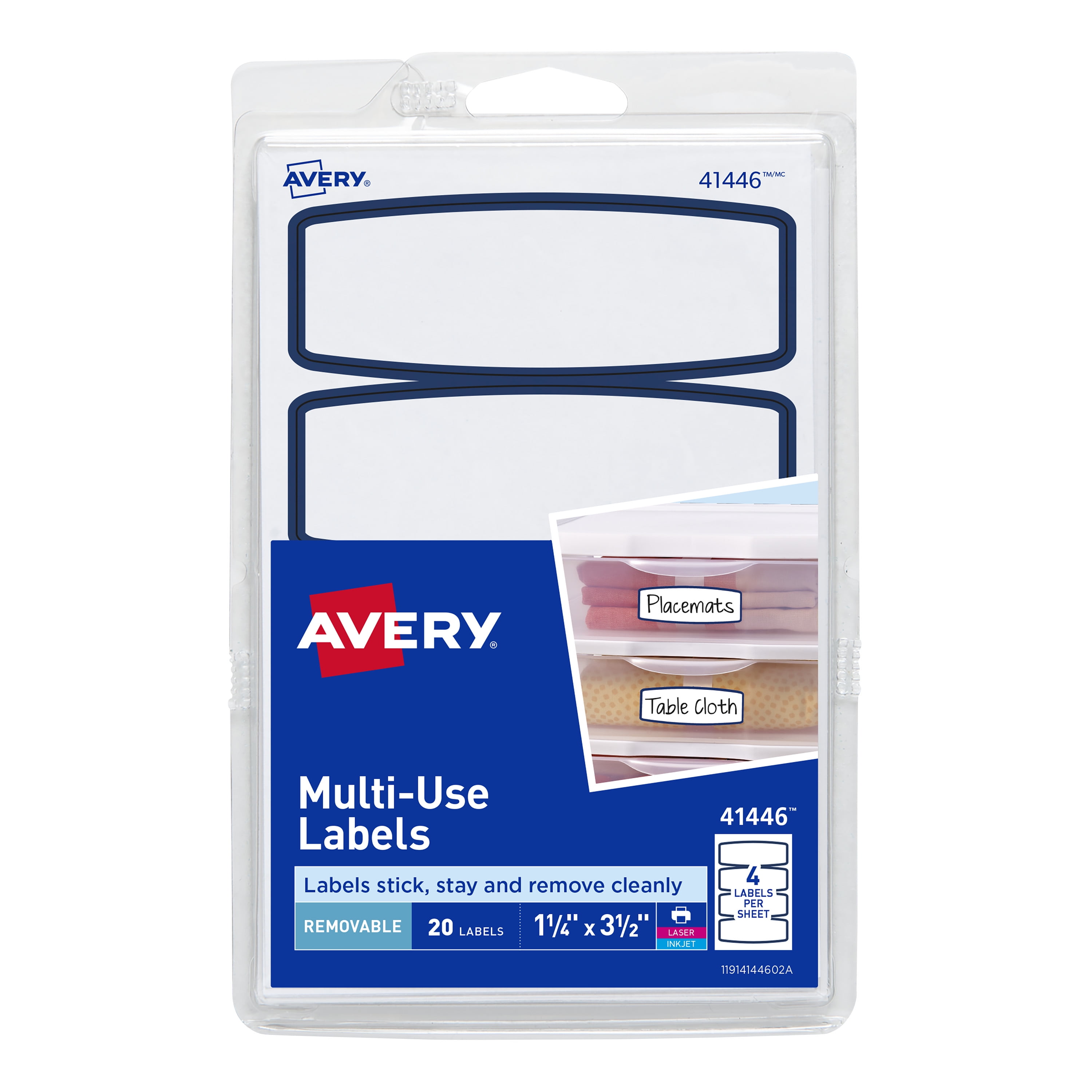72 Ct White Removable 1in X 3in Avery Multi-Use Labels