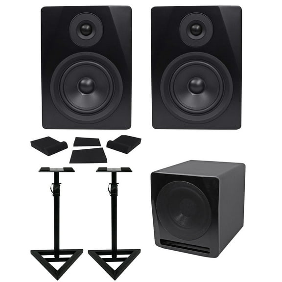 (2) Rockville APM5B 5.25" Powered Studio Monitors Active Subwoofer Stands Pads