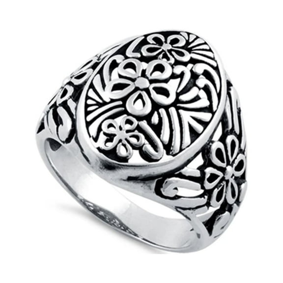 925 Sterling Silver Oxidized Platinum Plated Floral Elegant Valentines Day Gifts Ring
