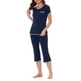 thumbnail image 4 of INSPIRE CHIC Women's Sleepwear Pajama Set Nightwear Round Neck Loungewear with Capri Pants L Navy Blue, 4 of 6