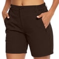 thumbnail image 2 of BXJX Womens Bermuda Shorts, Above the Knee Walking Zipper Pocket Elastic Waist Cargo Shorts Brown Size XL, 2 of 9