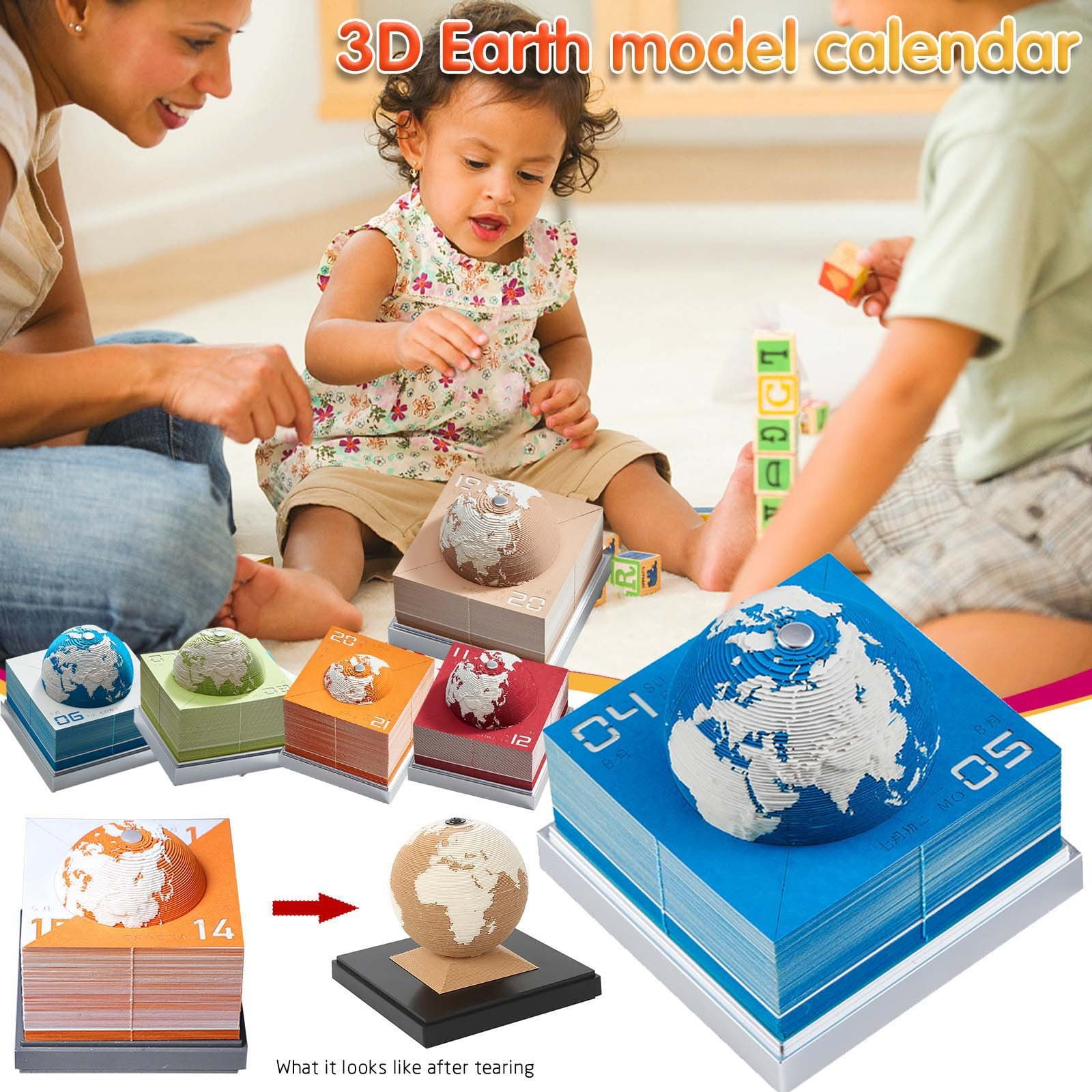 3D Art Calendar Memo Pad 2026,Creative Time Piece Calendar Earth with Light DIY Paper Carving Note Desktop Decoration Gift