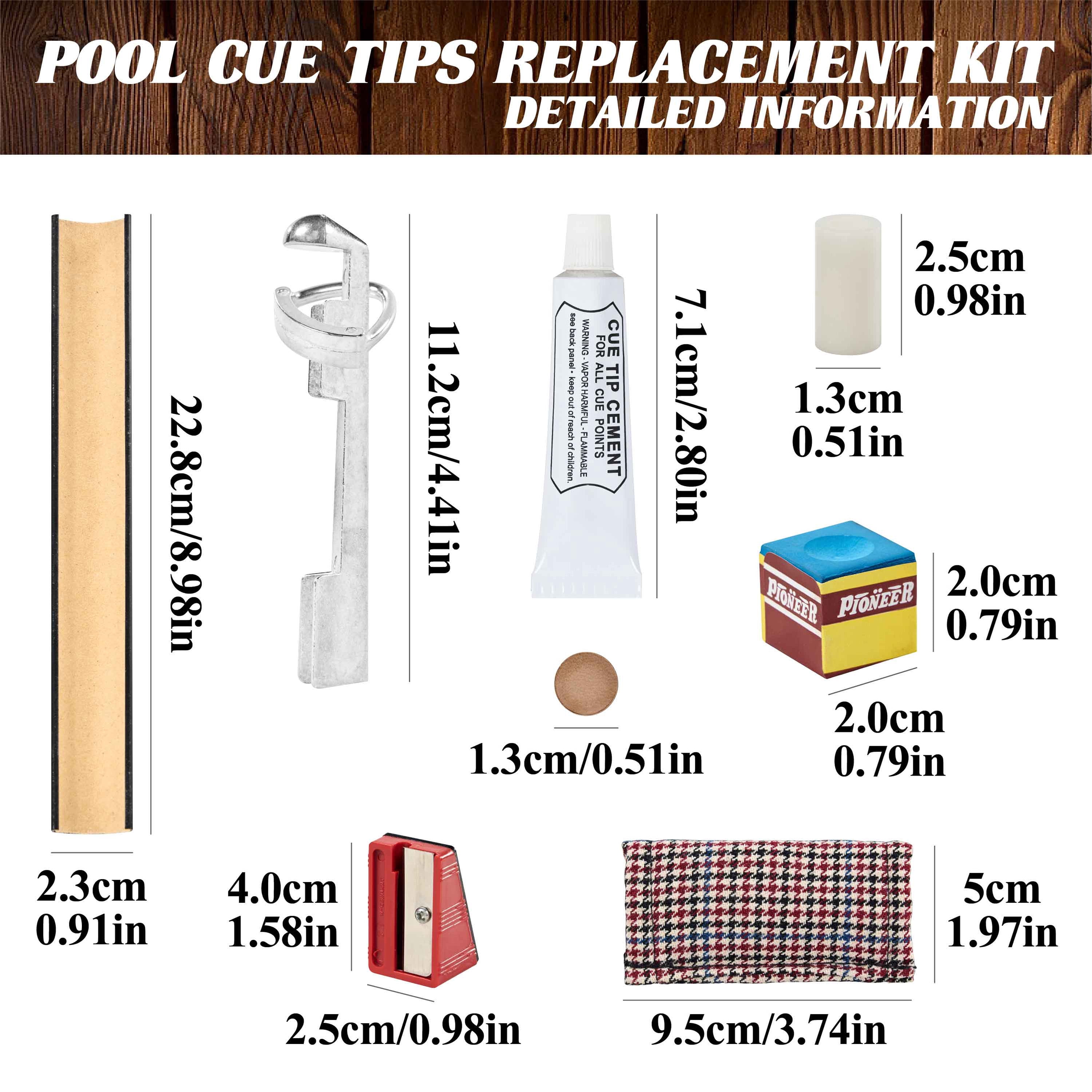 Barrington Billiards 38-Piece Pool Cue Tip Repair Kit with 13mm Cue Tips and Repair Tools