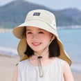 thumbnail image 2 of LIIPEE Girls Boys Sun Cap Color Block Mesh Bucket Wide Brim Adjustable Strap Hat Protection Caps With Neck Flap Girl Stylish School Hats,Khaki,One Size, 2 of 4