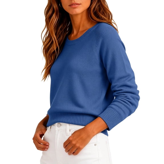 Dwellite Women Sweaters Knitted Cropped Crewneck Basic Trendy Fall Tops Cropped Sweater Winter Long Sleeve Dressy Top 2026 Royal Blue S