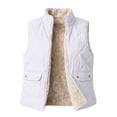 thumbnail image 6 of Women Fleece Lined Quilted Vest Sleeveless Zip up Outerwear Lapel Collar Warm Waistcoat Casual Fall Winter Gilet with Pockets White L, 6 of 7
