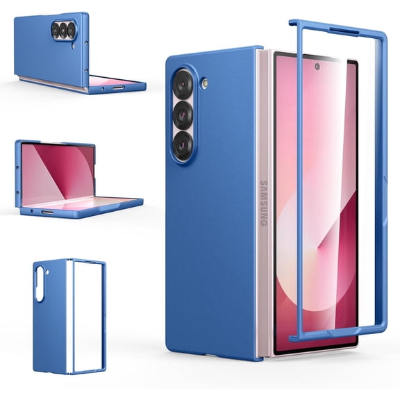 Slim Fit Case for Samsung Galaxy Z Fold 6, with Front Built-in Screen Protector, Ultra Thin Matte PC Protective Cover for Samsung Galaxy Z Fold6 5G 2024 (Blue)