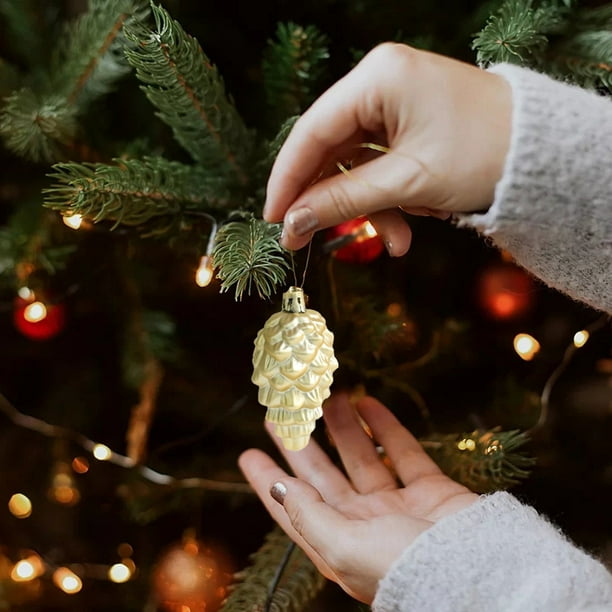 Juego de adornos navideños con perlas | Colgantes de plástico en rojo, gris, dorado, café y naranja | Adornos festivos para el árbol de Navidad y el hogar