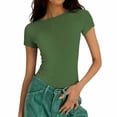 thumbnail image 4 of FUYUDY Women Tshirts Casual Ribbed Knit Slim Fit Short Sleeve T-Shirt Basic Solid Color Crew Neck Tee Tops For Daily Wear Cozy Female Dailywear, 4 of 7