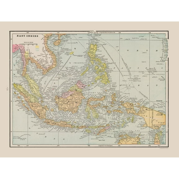 Historic Map - East Indies - Cram 1892 - 30.28 x 23 - Vintage Wall Art