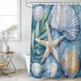 thumbnail image 4 of Beach Coastal Bathroom Shower Curtains with 12 Hooks Polyester Waterproof Shower Curtain for Stalls and Bathtubs Summer Starfish Nautical Shell Blue Decorative Bathroom Privacy Curtain 36x78 Inches, 4 of 8