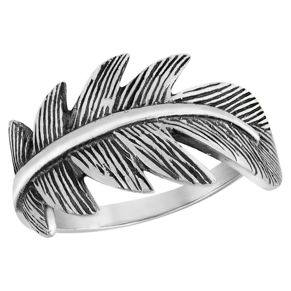 Nature's Transcending Treasure Feather Sterling Silver Band Ring for Female Anniversary Size-9