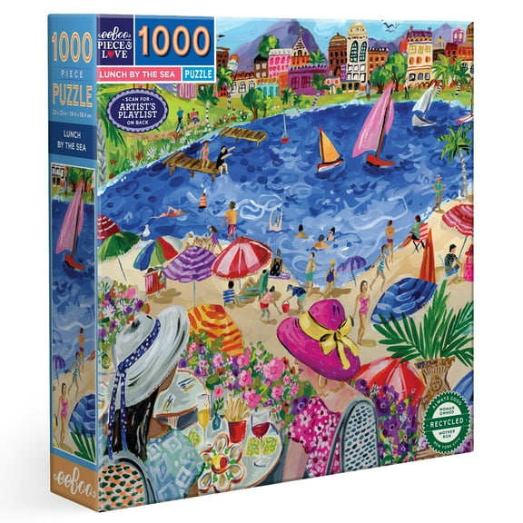 eeBoo Piece & Love: Lunch by the Sea - 1000 Piece Puzzle - Adult Square Jigsaw, 23x23", Includes Image Reference Insert, Glossy High-Quality Pieces