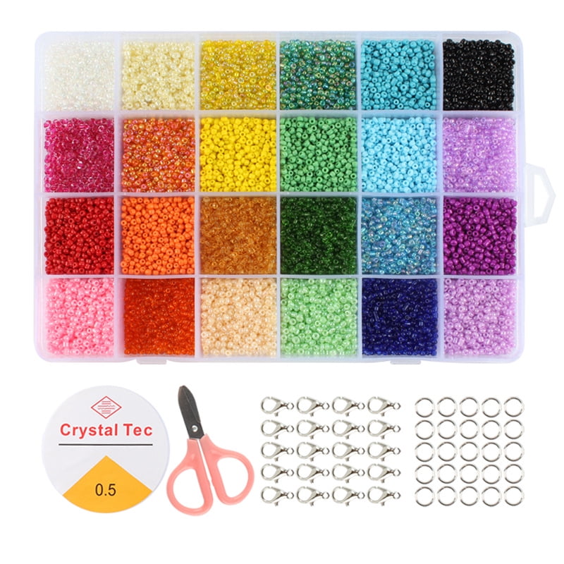 DICOBD 31200pcs 2mm Glass Seed Beads for Bracelet Making Kit, Small Beads,  24 Color Craft Beads for Jewelry Making and Crafts