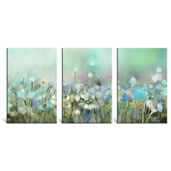 wall26 3 Piece Canvas Wall Art Abstract Dandelion in Green Framed Ready to Hang - 24"x36" x 3 Panels