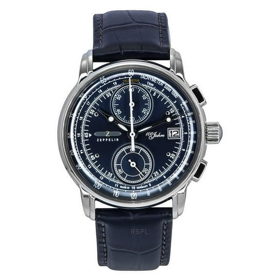 Zeppelin 100 Jahre Chronograph Leather Strap Blue Dial Quartz 86703 Men's Watch