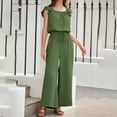 thumbnail image 4 of Wyobmus Wide Leg Jumpsuits for Women 2025 Summer Outfit Rompers Ruffle Cap Sleeves Crew Neck Rompers Drawstring Pleated Overalls With Pockets Green, 4 of 4