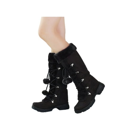 

Avamo Womens Winter Boot Mid-Calf Snow Boots Faux Fur Warm Shoes Walking Cold Weather Casual Plush Lined Black 9
