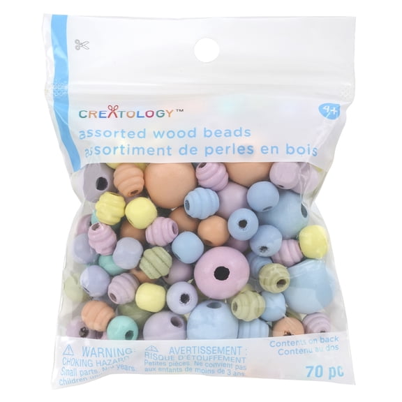 12 Packs: 70 ct. (840 total) Pastel Assorted Wood Beads by Creatology