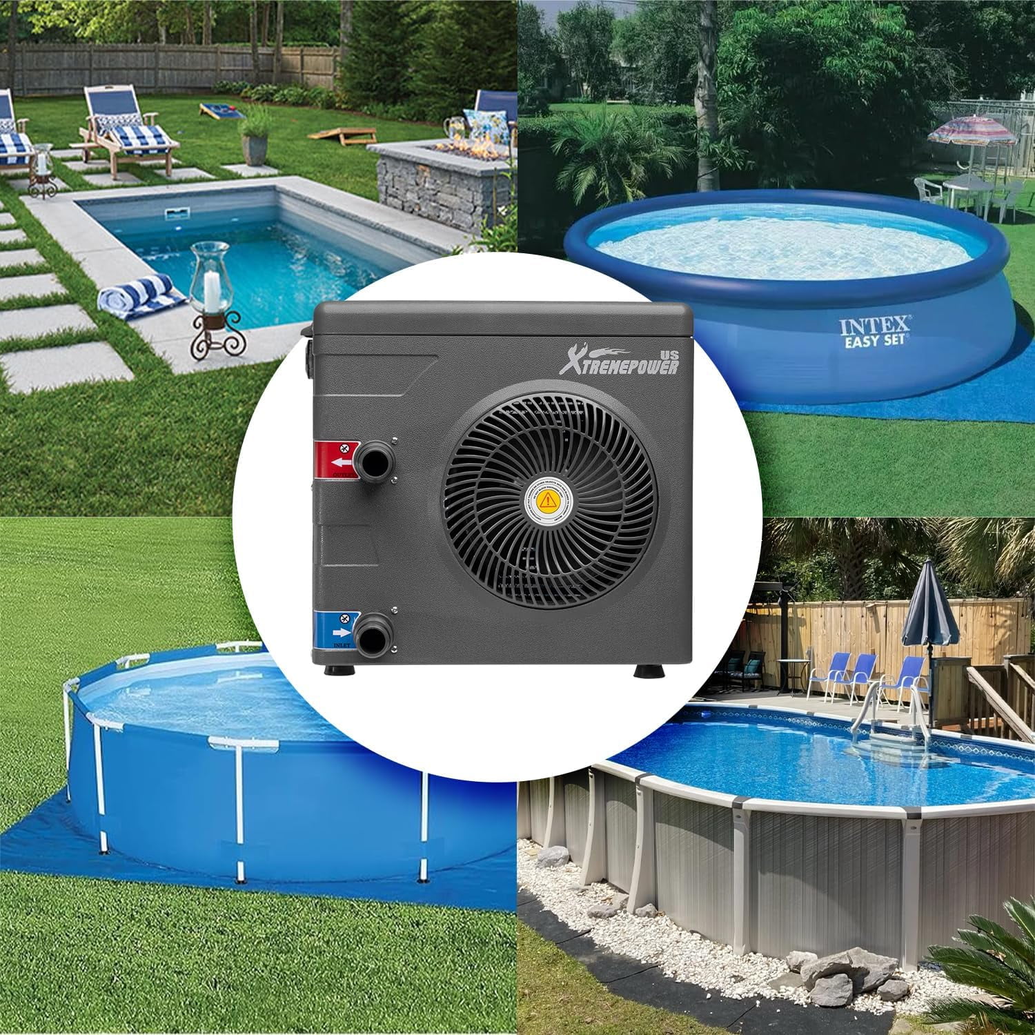 XtremepowerUS Pool Heat Pump 14,800 BTU for Above Ground Pool & Spa, Energy Efficient, 115V