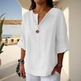 thumbnail image 5 of Divhosrg Linen Shirts for Women Loose Fit, Linen Button Down Shirt Women Beach, Linen Tops for Women Loose Fit V Neck 3/4 Sleeve Linen Blouses for Women Casual, White Button Down Shirt Women XL, 5 of 9