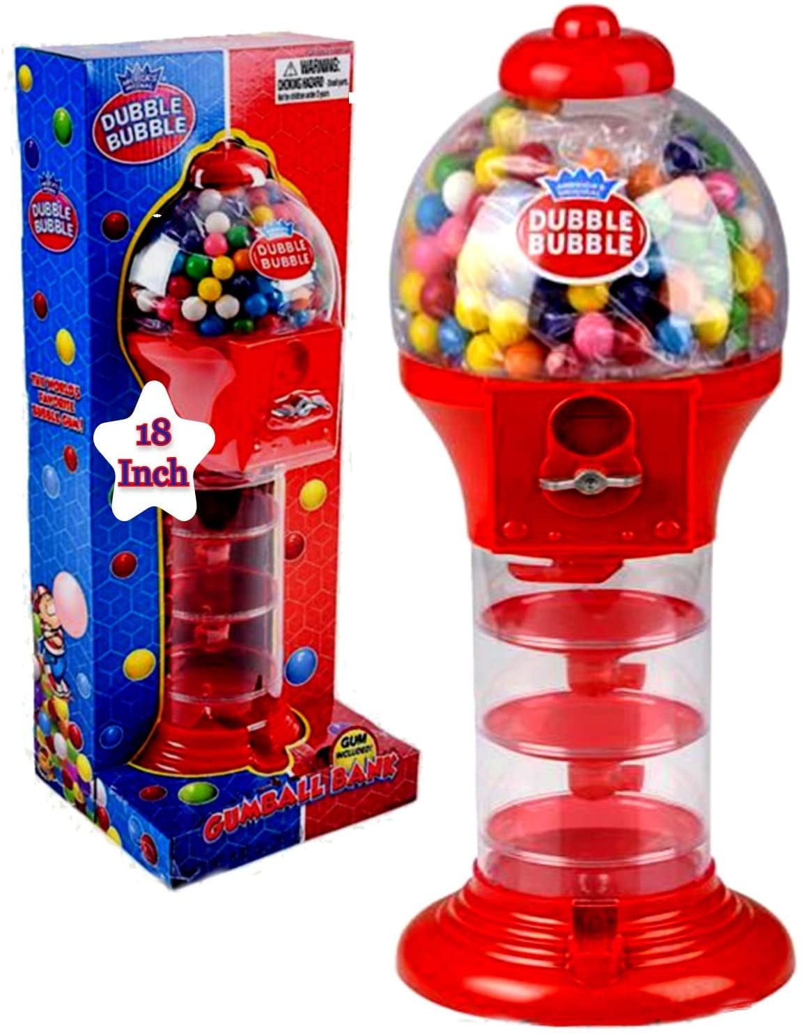 PlayO 18 Big Spiral Gumball Machine Toy - Includes Aprox 113 Gum Balls -  Kids Dubble Bubble Twirling Style Candy Dispenser - Birthday Parties