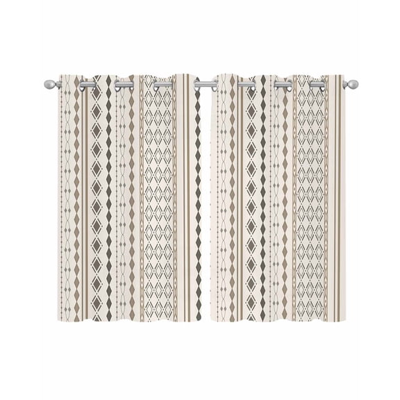 Boho Ethnic Sheer Curtains 45 Inch Length 2 Panels Set for Living Room/Bedroom, Aztec Bohemian Vintage Geometric Brown Rustic Kitchen Curtains Grommet Semi-Sheer Curtains Window Treatments 42"x45"x2