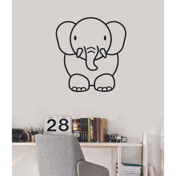 Cute Baby Elephant Animals Animal Children Cartoon Wall Sticker Art Decal for Girls Boys Room Bedroom Nursery Kindergarten House Fun Home Decor Stickers Wall Art Vinyl Decoration Size (20x20 inch)