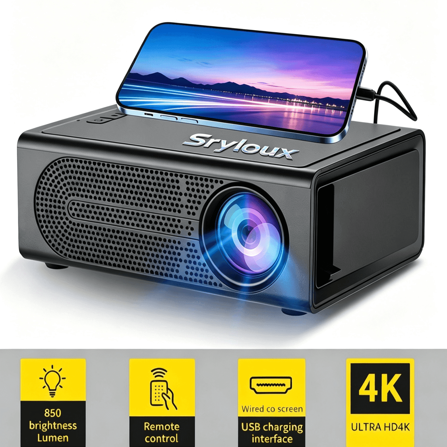 TOPVISION 1080P Mini Projector with Bluetooth,Keystone Correction
