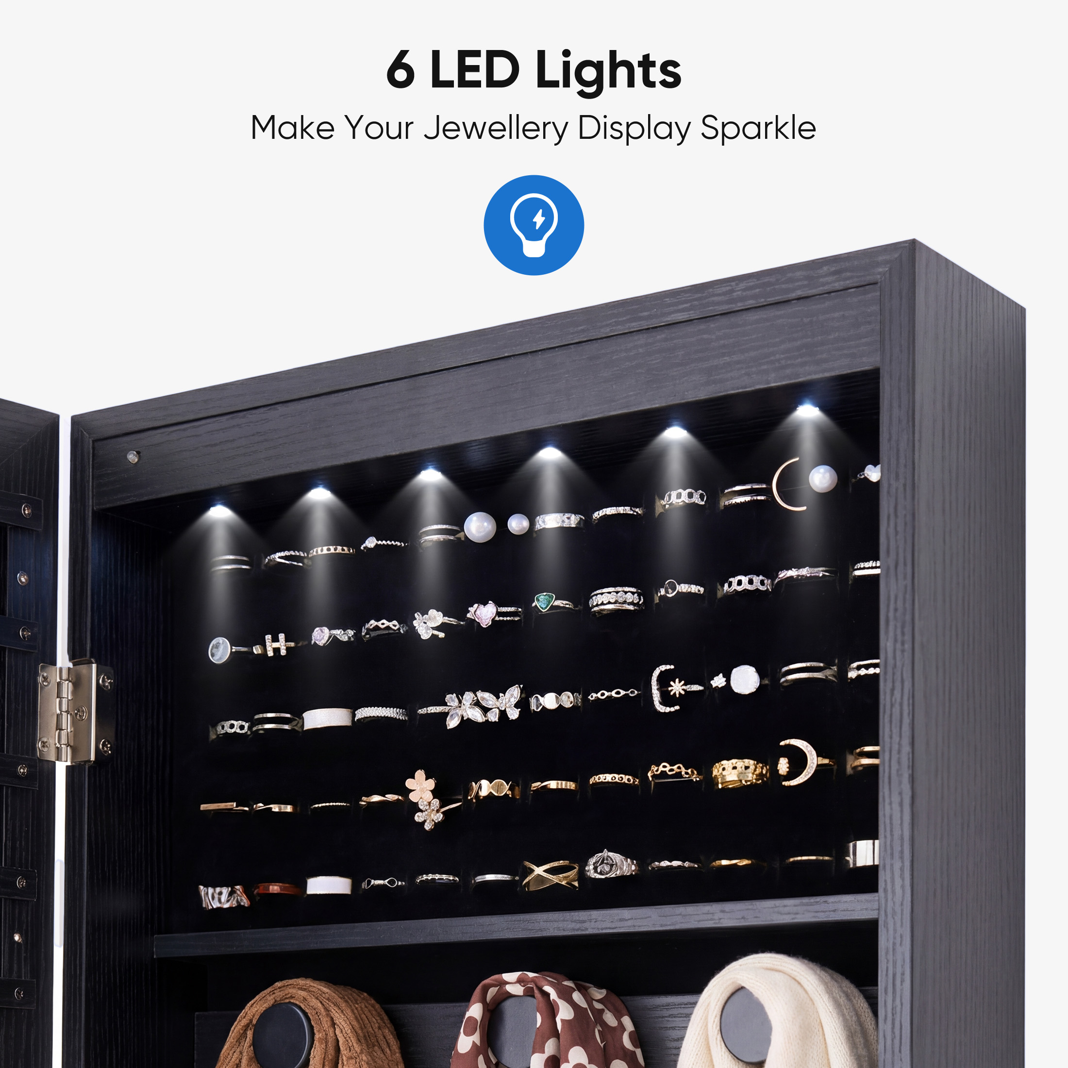 edx 43.8" Full-Length Mirror Jewelry Cabinet with LED Lights, Black photo 4