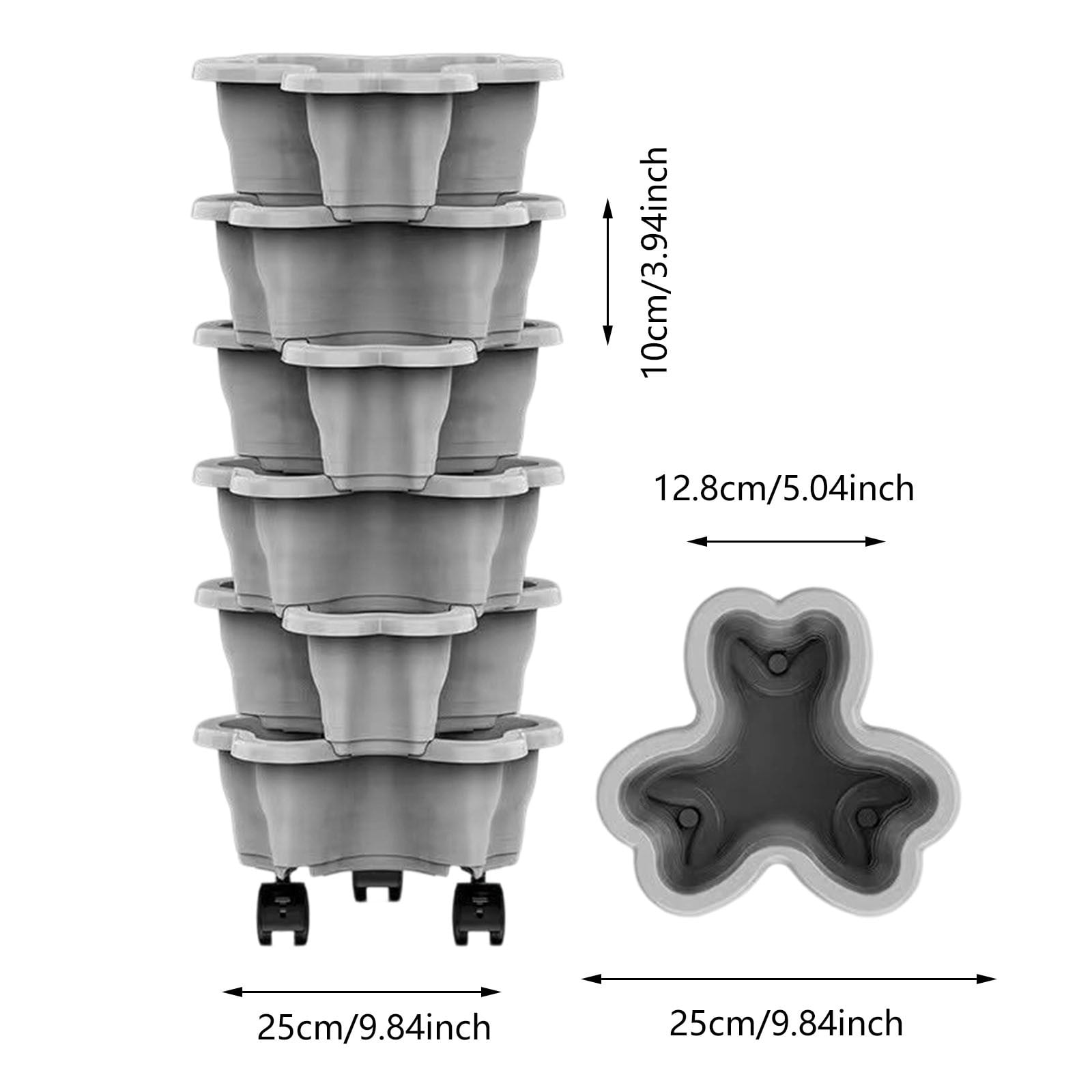 Leatfisat 6 Tier Vertical Planter Stackable Tower Planters Strawberry Herb Flower And Vegetable Pots Indoor Outdoor Gardening Pots With Removable Wheels(Light Gray)