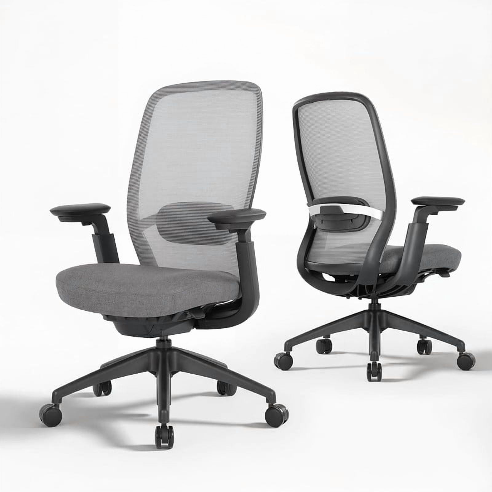 COLAMY Aether Ergonomic Mesh Office Chair, One-Touch Easy Adjust Managerial Desk Chair with Levitating Seat Cushion & Pilot-Level Sync Armrests, 300 LBS Mid Back Mesh Computer Chair, Grey