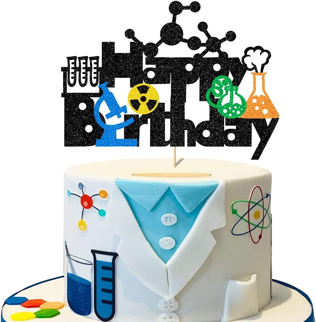 Science Birthday Cake Topper, Glitter Congrats Mad Science Chemistry