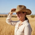 thumbnail image 4 of Jiibva Straw Cowboy Hats for Women, Western Cowgirl Hat Hollow-Out Bucket Hats Holiday Foldable Vacation Beach Sun Hat with Wide Brim Cowgirl Hats Accessories, 4 of 7