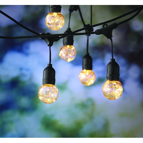 Better Homes & Gardens 110 Volts Electric 14.8 feet 10 Count G60 Clear Plastic Bulbs Black Wire LED String Lights for Outdoor and Indoor Use