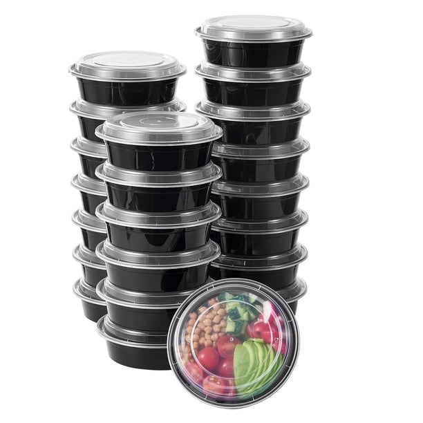 Recipientes de almacenamiento de alimentos FULING de 700 ml, 50 unidades con tapas, color negro