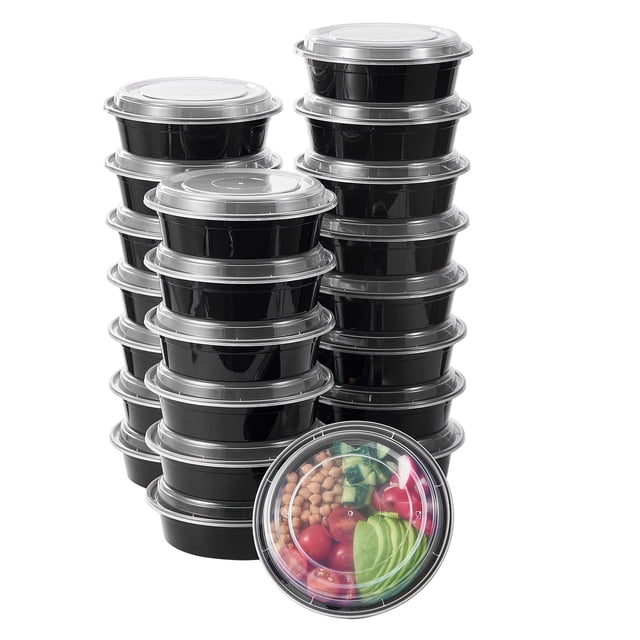 Recipientes de almacenamiento de alimentos FULING de 700 ml, 50 unidades con tapas, color negro