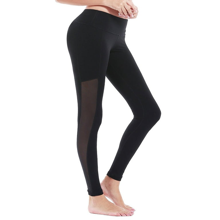 Women's Skinny Leggings Mesh Panel 4-way Stretch Sports Workout Breathable  Yoga Pants Black Small S2bl9