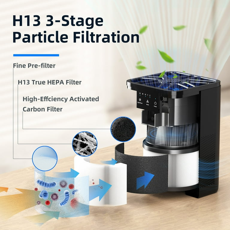 ALROCKET Air Purifier, HEPA Air Filter for Bedroom, Remove 99.9% Smoke Dust for 300 SQ.ft,Black