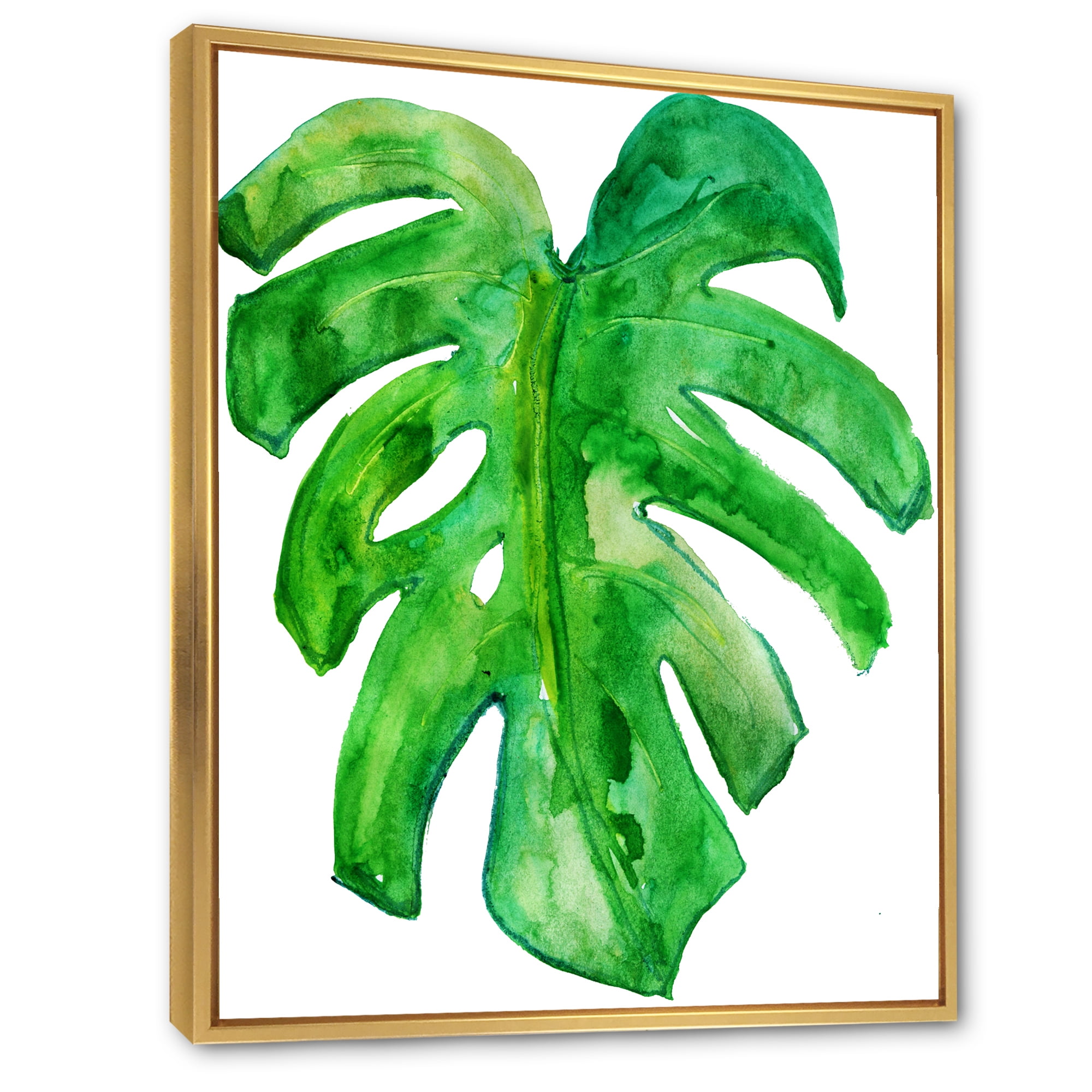 Designart 'Close Up Of Tropical Leaf Of Monstera I' Farmhouse Framed Canvas Wall Art Print