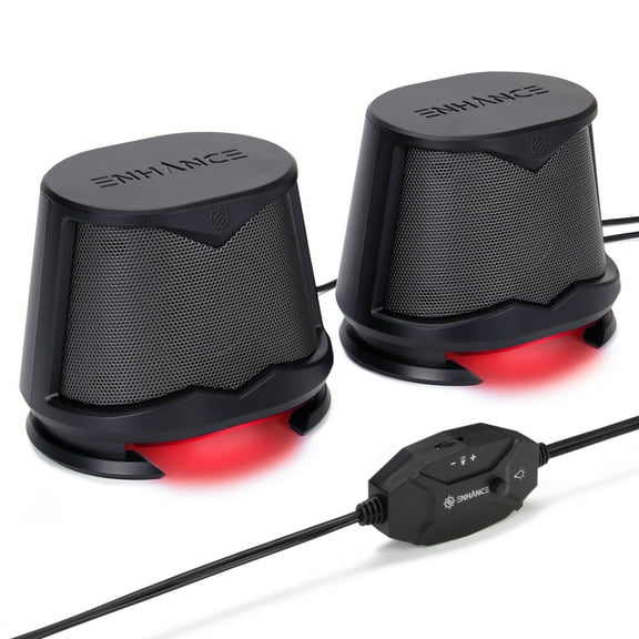 ENHANCE SB2 High Excursion Computer Speakers, Laptop Speakers 10W Peak Sound, 3.5mm Aux, USB - Red