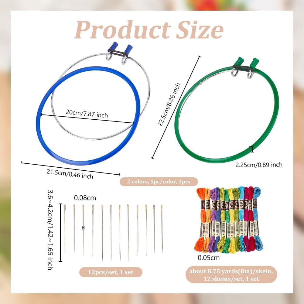 1 Set 6-Ply Polyester Embroidery Floss with 2Pcs Iron Embroidery Hoops and 1 Set Iron Pins Mixed Color 36~225x0.5~215x0.5~22.5mm
