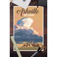 thumbnail image 3 of Asheville, North Carolina, White-Tailed Deer and Rain Cloud, Lithograph (12x18 Wall Art Poster, Room Decor), 3 of 3