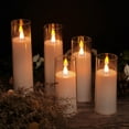 thumbnail image 2 of Pure White Flameless Candles, Battery Operated Candles, Acrylic Flickering LED Pillar Candles with Remote Control and Timer, 3D Wick, Yellow and Blue Glow, D2.2 xH5 5" 6" 7" 8", Set of 5, 2 of 7